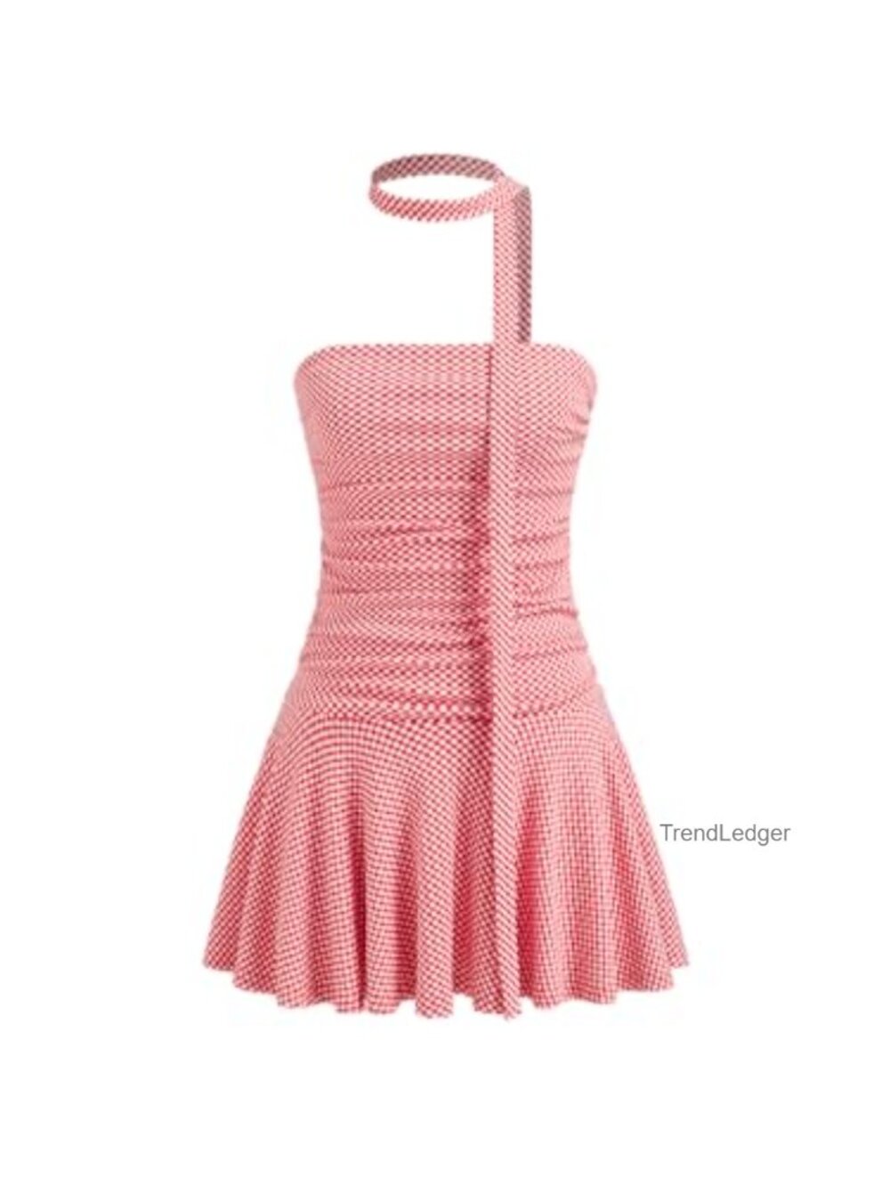Women's Summer Mini Dress Gingham Ruched Ruffle Tube with Scarf